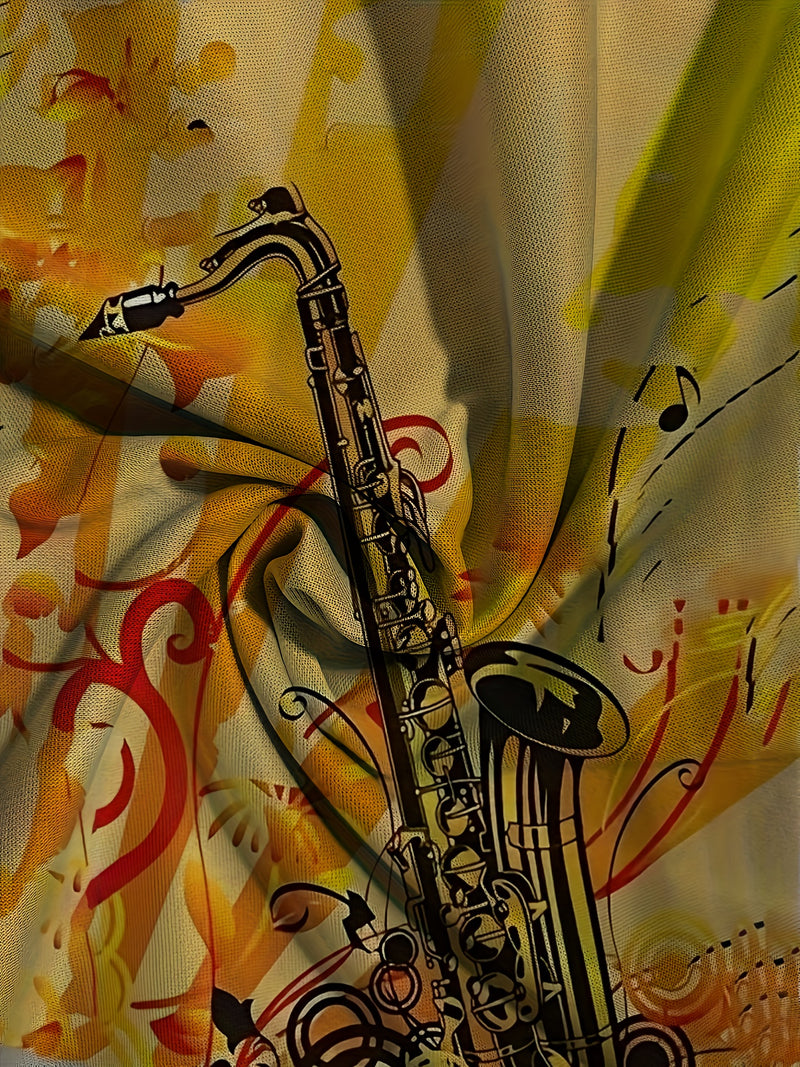 Camiseta de golfe estampada com listras gráficas de saxofone para homens, tendência de verão com mangas curtas para tênis