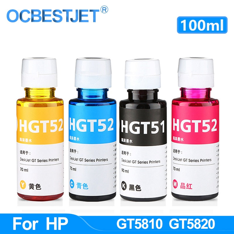 Garrafa de Recarga de Tinta Corante Kit para HP  100ml gt51 gt52 para hp gt5810 gt5820 gt 5810 gt 5820 Para Todos os HP Série GT Tinta de Impressora Jato de Tinta.