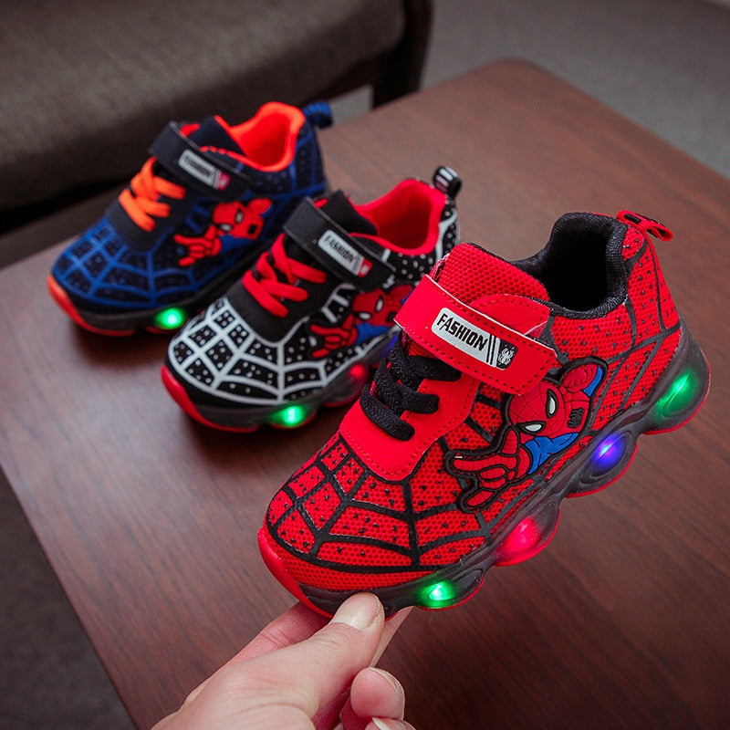 Tênis LED Spiderman para crianças,calçados esportivos para crianças,Sapatos para Meninos e Meninas com luz LED, quente, tamanho 21-30