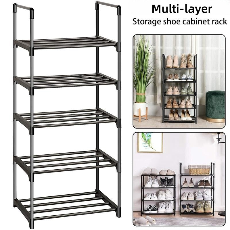 Sapateira simples multi-camada, calçado montado de bricolage, organizador de espaço, suporte preto, prateleira da sala de estar