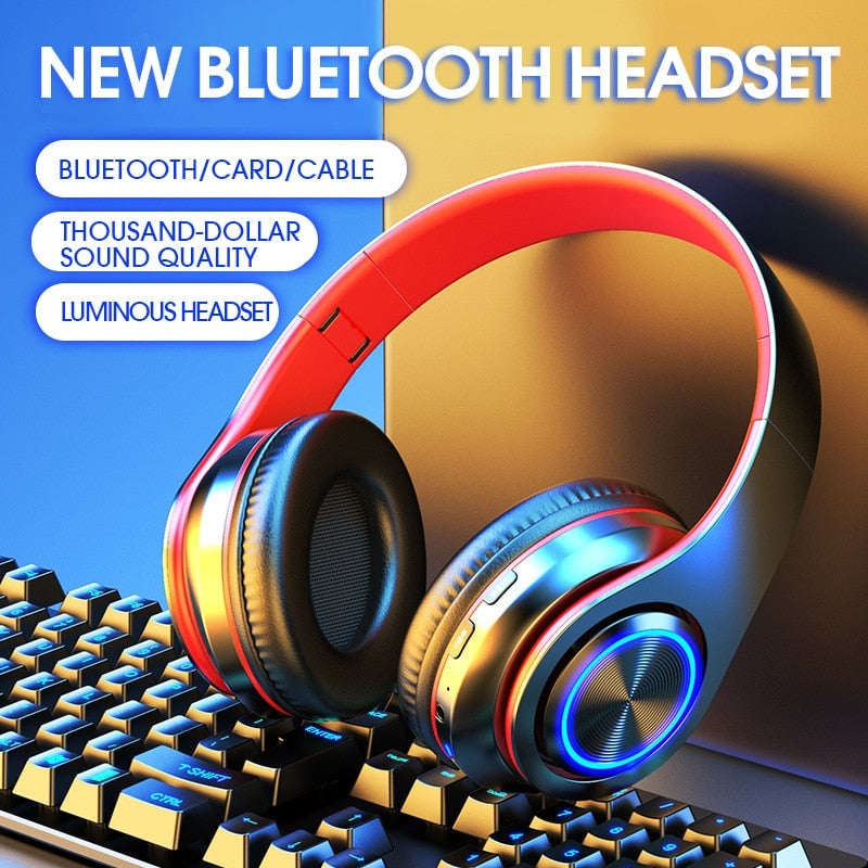 Fone de Ouvido Sem Fio B39 Headphone With Wireless Bluetooth Colorful Light Pluggable Card Game Music Movement